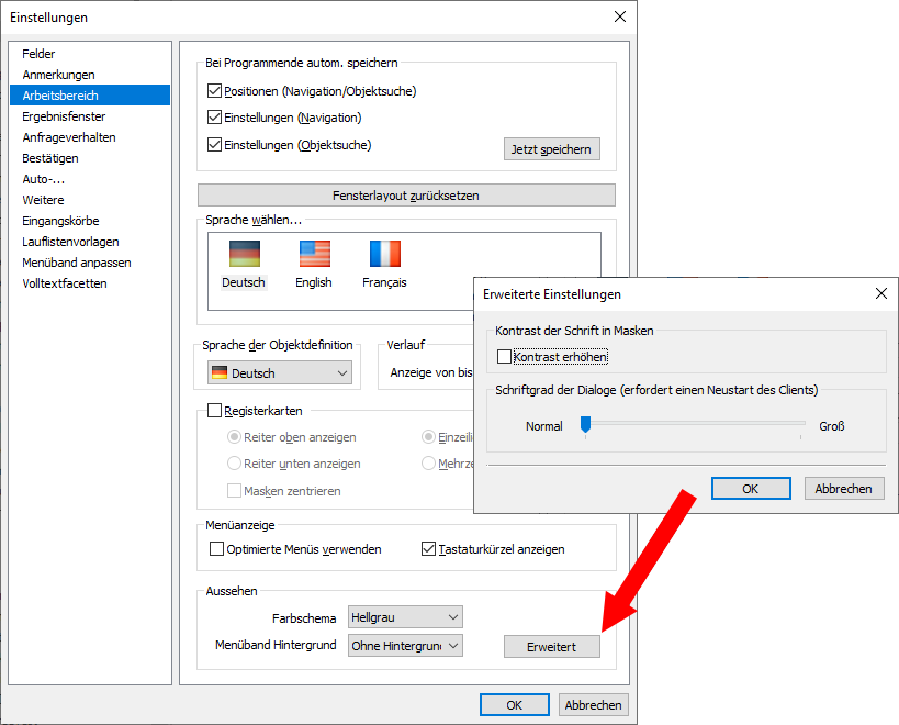 Settings workspace