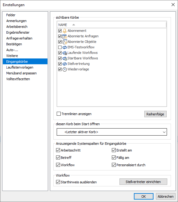 enaio® client – Settings