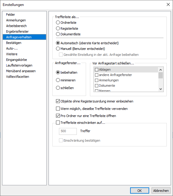 Settings Query behavior