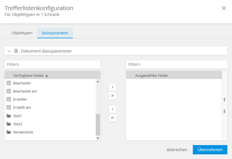 Configuration de liste de résultats