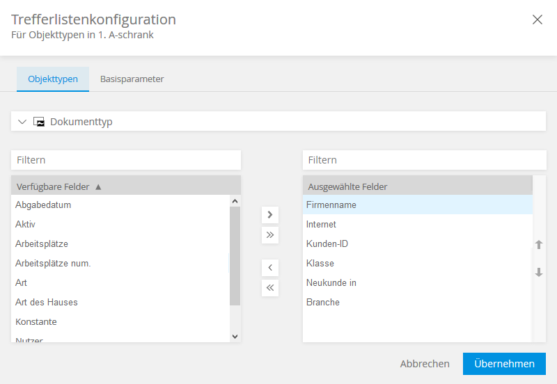 Configuration de liste de résultats