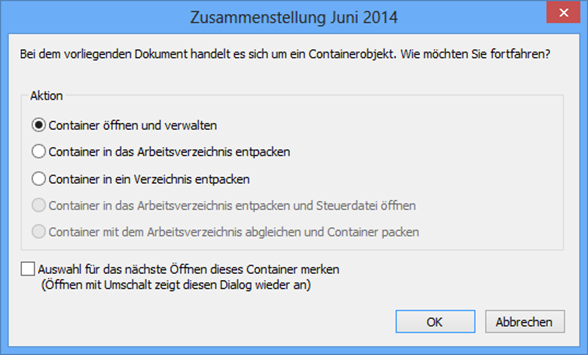 Container-Dokumente - Aktionsdialog