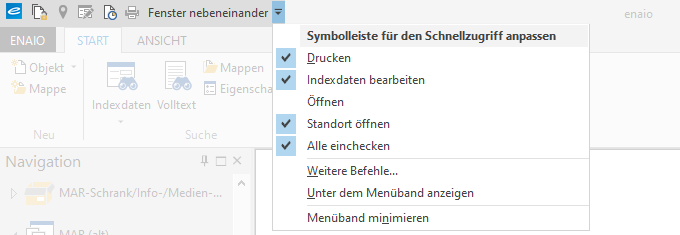 enaio® client - Symbolleiste