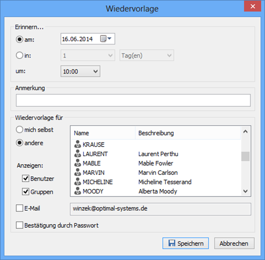 Wiedervorlagen-Maske