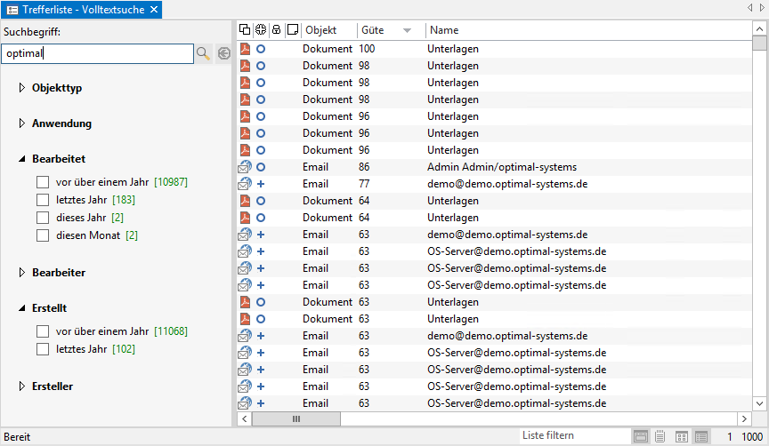 Volltexttrefferliste