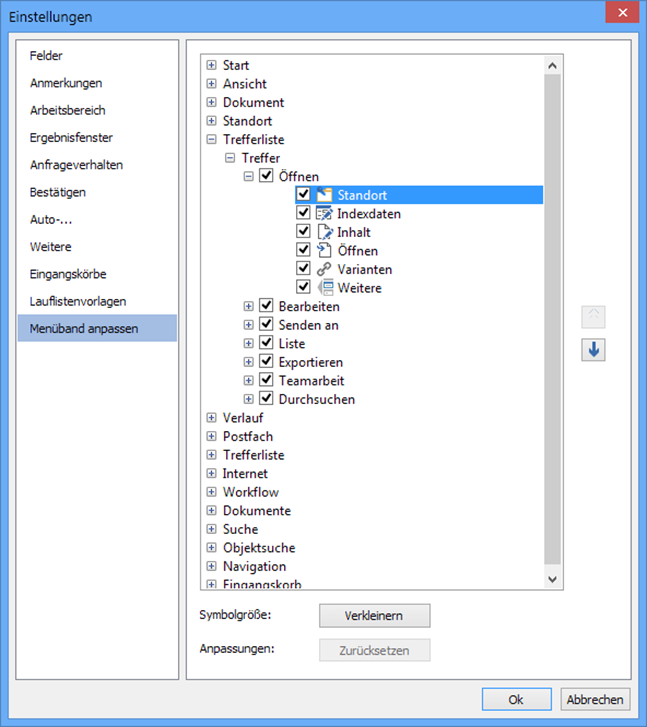 enaio® client – Settings – Ribbons