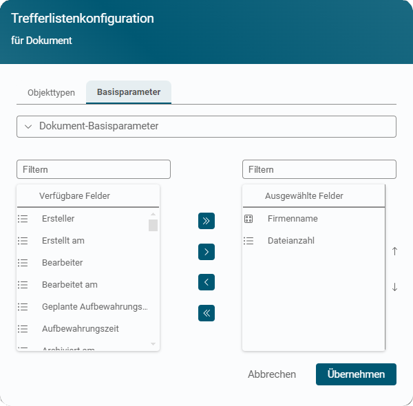 Trefferlistenkonfiguration