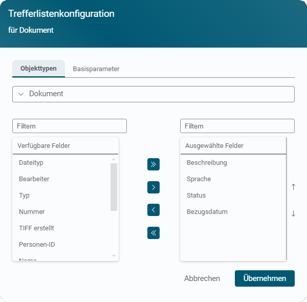 Trefferlistenkonfiguration