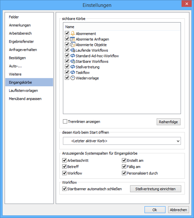 enaio® client - Einstellungen - Eingagangskörbe enaio® client - Einstellungen - Eingagangskörbe