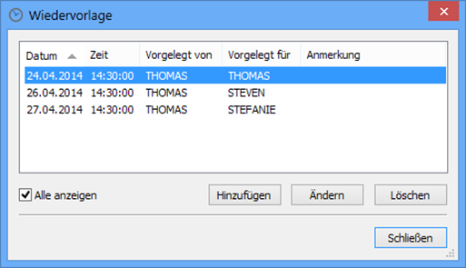 Wiedervorlagen - Eigenschaften Wiedervorlagen - Eigenschaften