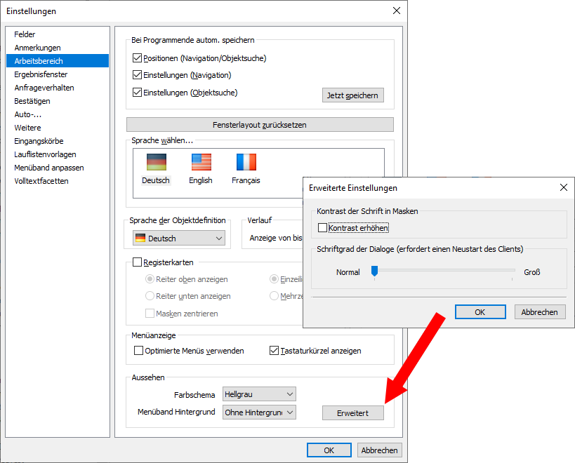 Settings workspace Settings workspace
