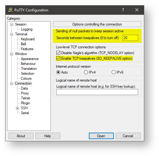 Enabling keepalives screenshot