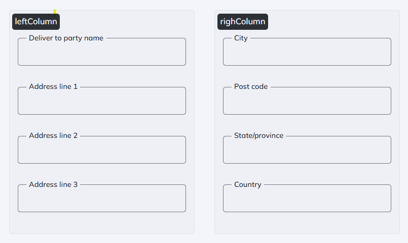 Form model example with the technical names leftColumn and rightColumn for groups