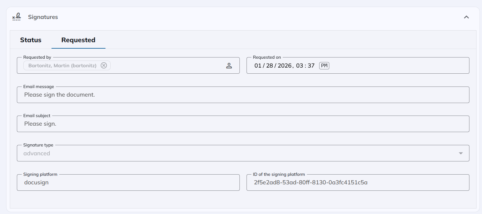 EDIT form for the secondary object type appSystemsignatures:sigSignatures