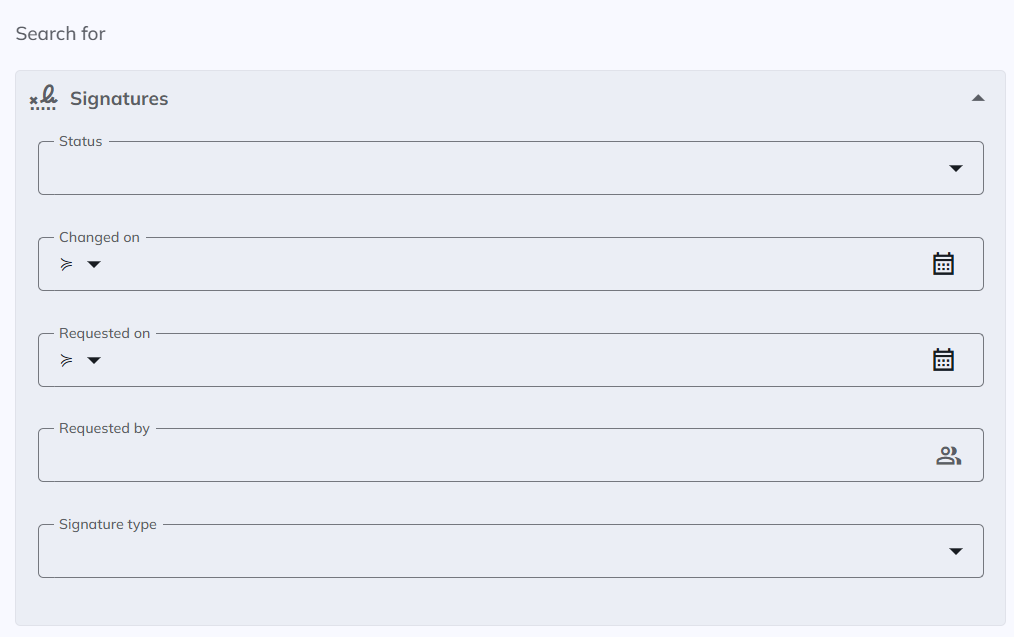 SEARCH form for the secondary object type appSystemsignatures:sigSignatures