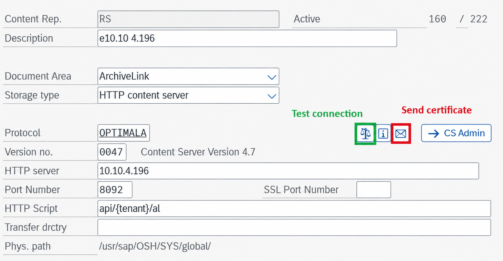 Screenshot of SAP® configuration menu