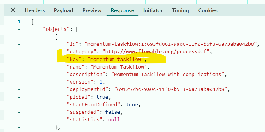 BPM API response with the highlighted key momentum-taskflow