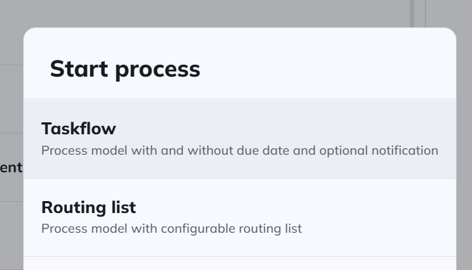 Start process dialog with localized model names and descriptions